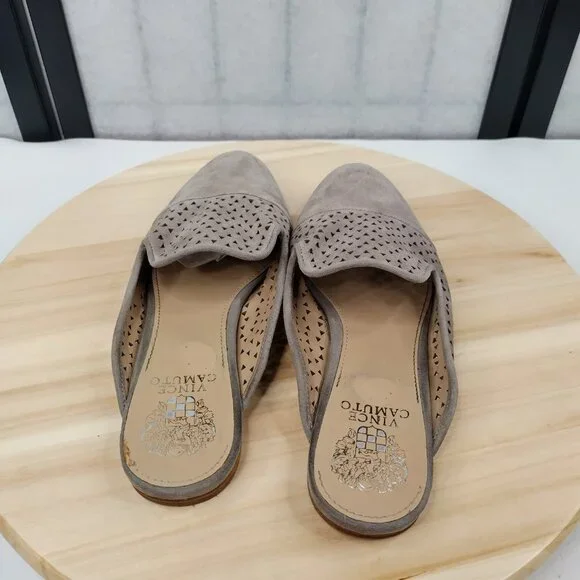 Vince Camuto Perforated Suede Mule Slip On Flats Tan Gray Women US 8M - Picture 11 of 14